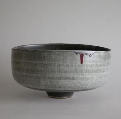 Deep Open Bowl Incised Lines Through Black Pigment 22cm h x 42 cm d