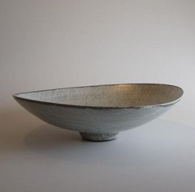 Open Bowl Incised lines through Black pigment over White Glaze 15 cm h x 53 cm d